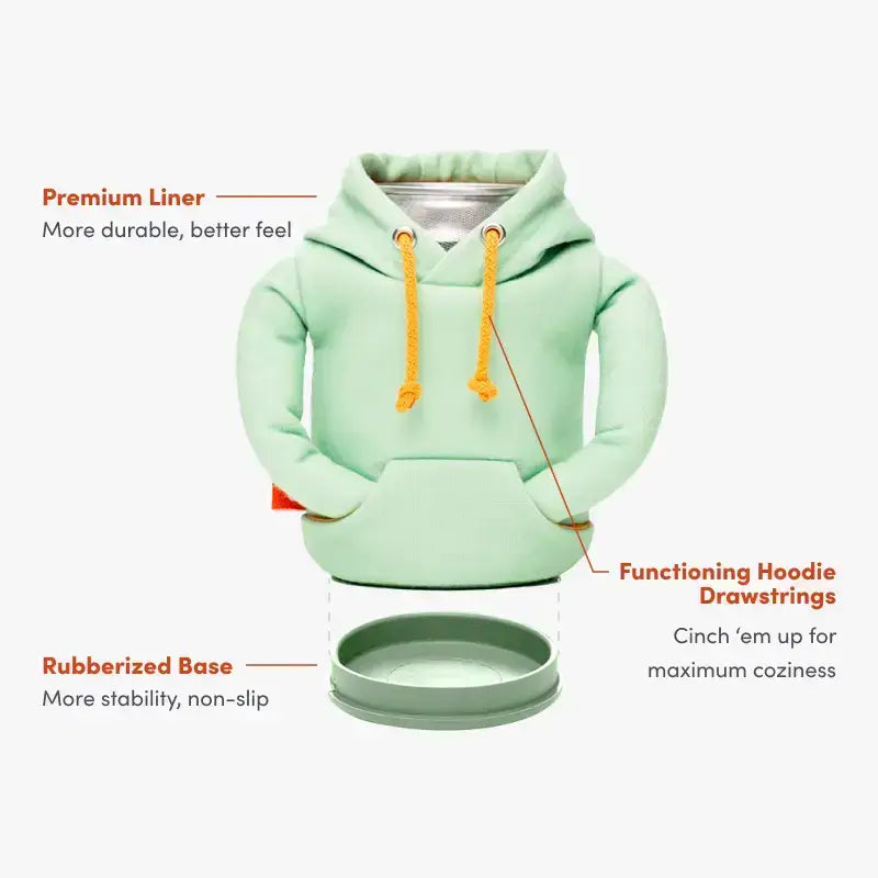Light green hoodie with drawstrings and a rubberized base on a white background