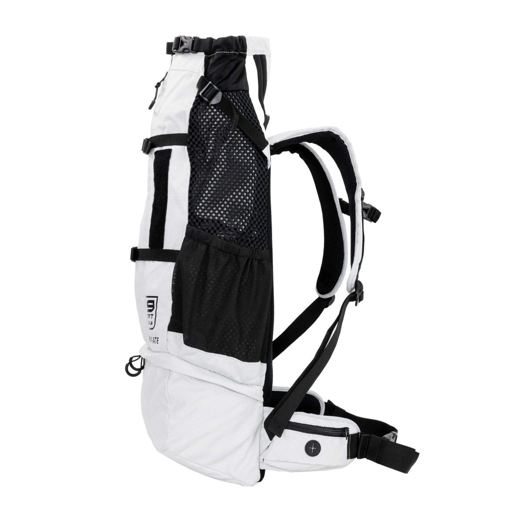 White and black hydration backpack on a white background