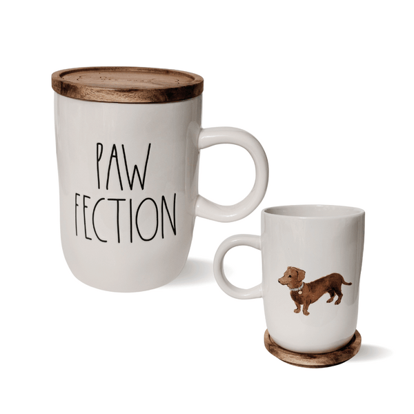 Rae Dunn Dachshund Coffee Mug, Gift for Dachshund Lovers, Dachshund Coffee Mug with wooden top coaster