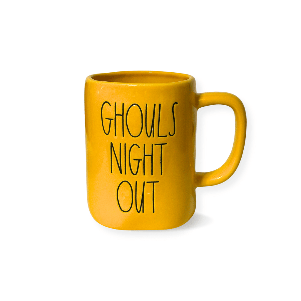 Rae Dunn yellow Ghouls night out mug; Rae Dunn cute halloween mug; Cute halloween gift ideas