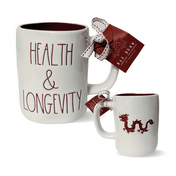 Experience the magic of Rae Dunn with this stunning ceramic mug that showcases the powerful message of "Health and Longevity" alongside a majestic Chinese dragon, perfect for celebrating the new year and sending well wishes to someone special.