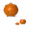 adorable Rae Dunn mini boo cauldron canister in orange. &nbsp;This mini stoneware cauldron features a removable sealed lid and is perfect for stepping up your whimsy halloween decor. &nbsp;Also cute gift idea or hostess gift filled with some spooky candy.