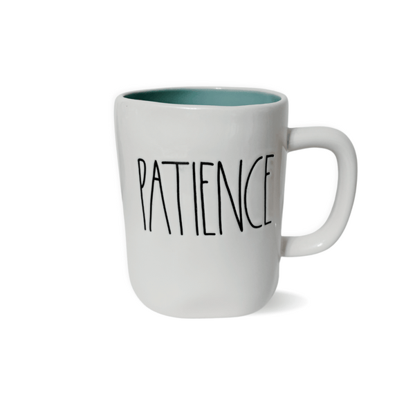 Patience Mug;Let this mug be your daily reminder to take deep breaths and embrace patience in the midst of a busy life. With its elegant teal interior and charming Rae Dunn artisan writing, this coffee mug serves as the perfect symbol of the power of patience.