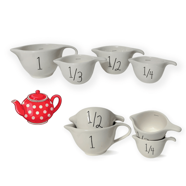 New release Rae Dunn Teapot Measuring cups. &nbsp;Perfect addition to your kitchen featuring a whimsical teapot style with Rae Dunn's classic artisan numbers. &nbsp;&nbsp;