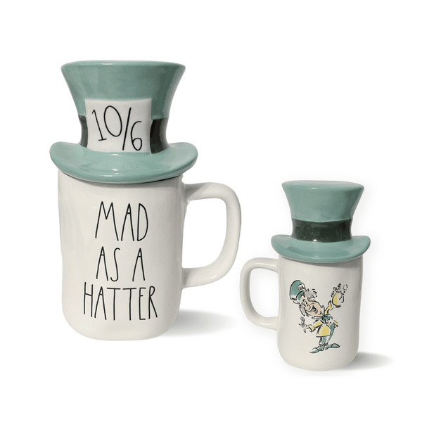This Mad Hatter Rae Dunn Alice in Wonderland Mug is a fabulous addition to your collection. The front of the mug features Rae Dunn’s signature Artisan hand lettering while the back&nbsp;showcases&nbsp;the iconic mad hatter. 