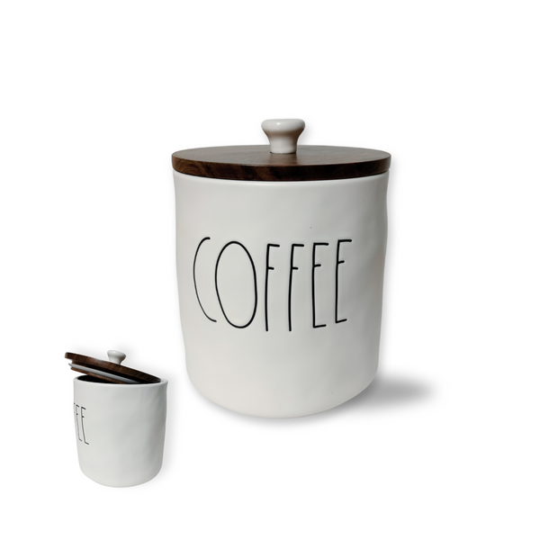 Rae Dunn x Magenta Wood Top Coffee Canister | Wood Top Ceramic Kitchen Cellar Cute Ceramic Coffee Canister 