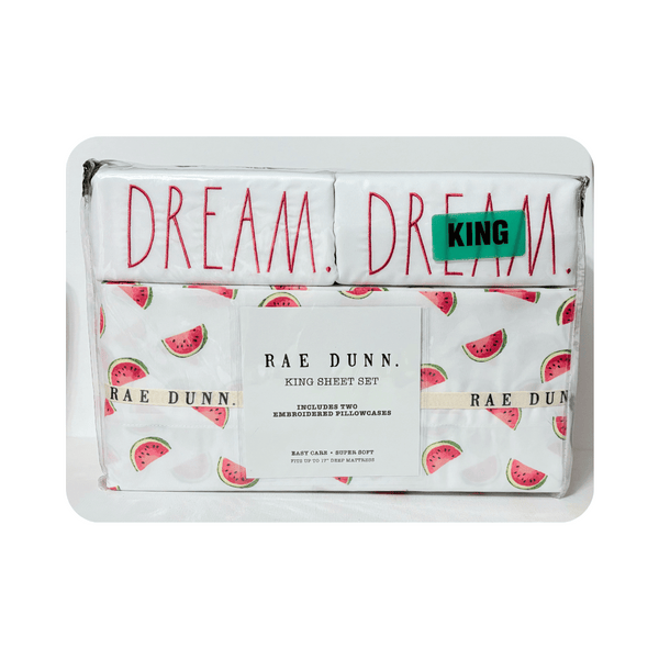 Transform your bedroom into a cozy and inviting farmhouse retreat with these fun vibrant Watermelon print sheets. This Rae Dunn sheet set is so fun and will add a unique pop of color to any decor. 