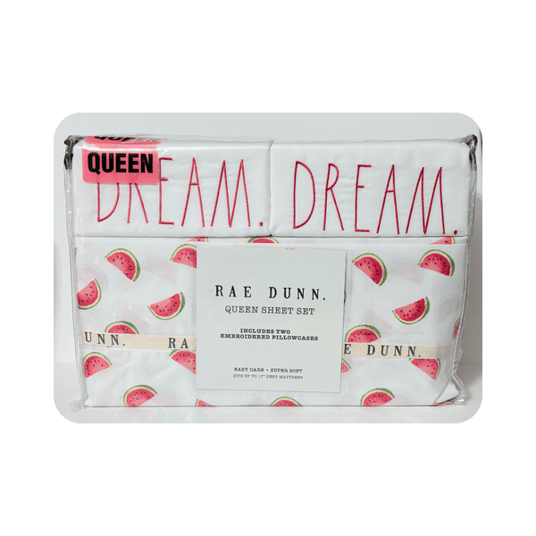 Transform your bedroom into a cozy and inviting farmhouse retreat with these fun vibrant Watermelon print sheets. This Rae Dunn sheet set is so fun and will add a unique pop of color to any decor. 
