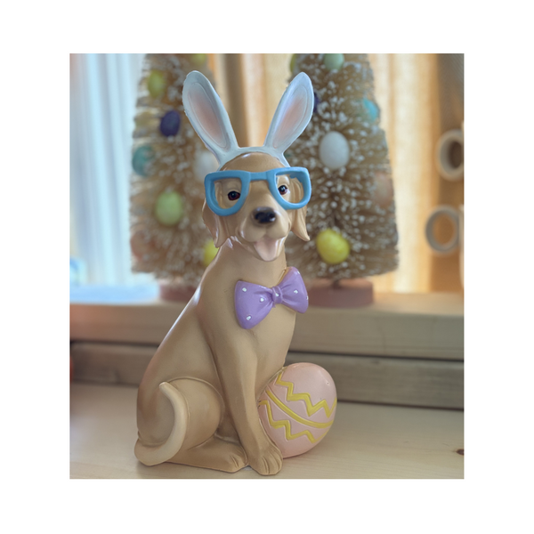 Hand Painted Resin Golden Retriever Easter Bunny | Golden Retriever Easter Decor