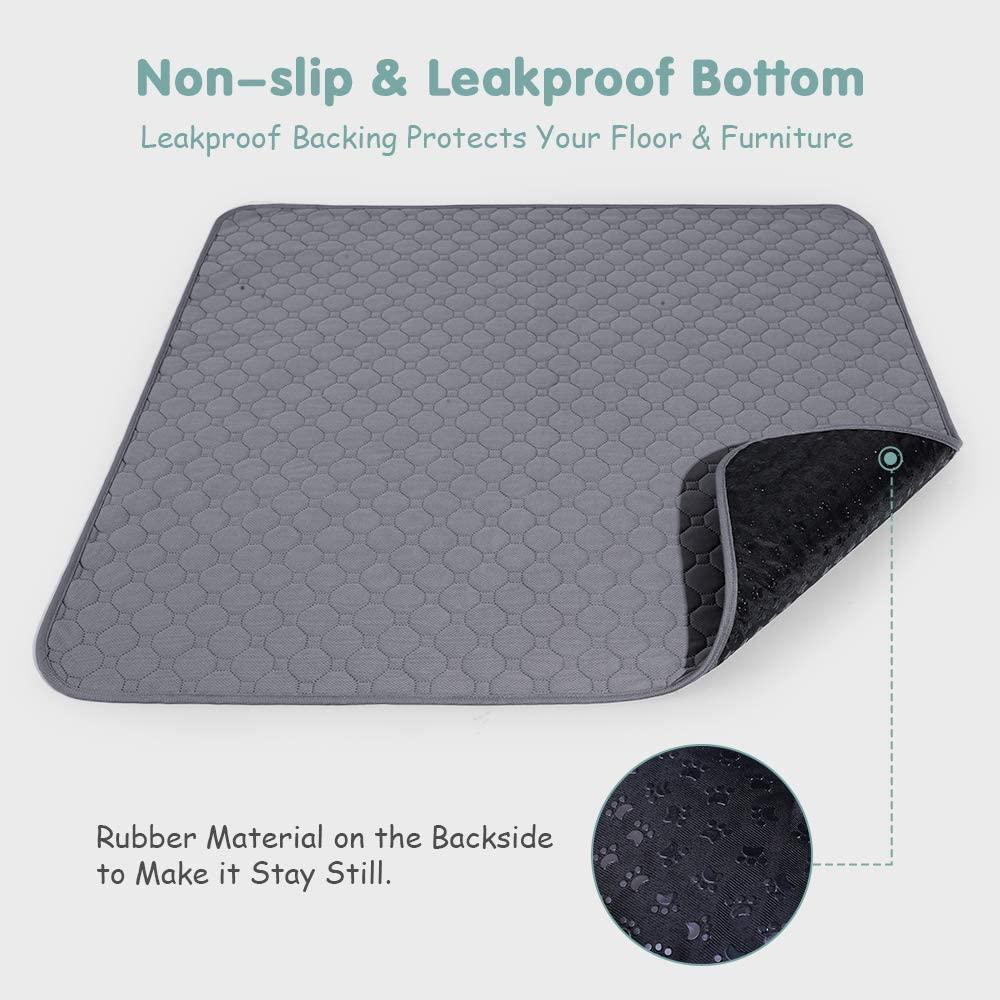 Gray pet mat with non-slip and leakproof features on a white background