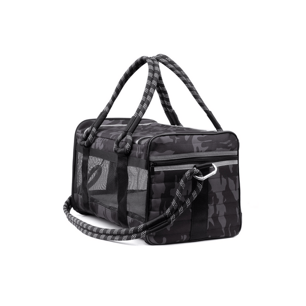 Roverlund Out of Office Pet Carrier, Heavy Duty Pet Carrier and Bed All in one.  Featuring an innovative 3-in-1 design, this soft-sided pet carrier is airline compliant, an everyday travel bag, and a mobile dog or cat bed—plus, it comes with a bonus leash. 