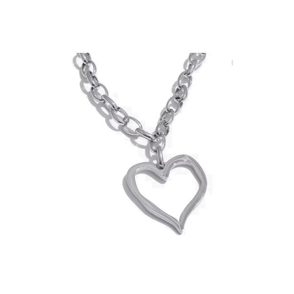 Silver oversized heart with chunky chain 