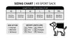 Sizing chart for K9 Sport Sack with measurements and weight limits.