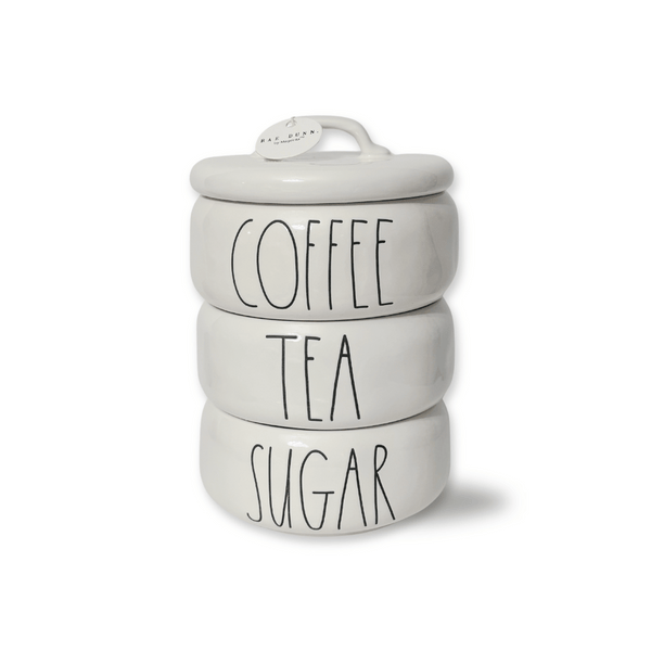 Rae Dunn Stacking Canister Set (4-Piece) with Lid Coffee Tea Sugar | Farmhouse Stacking Canister Set 