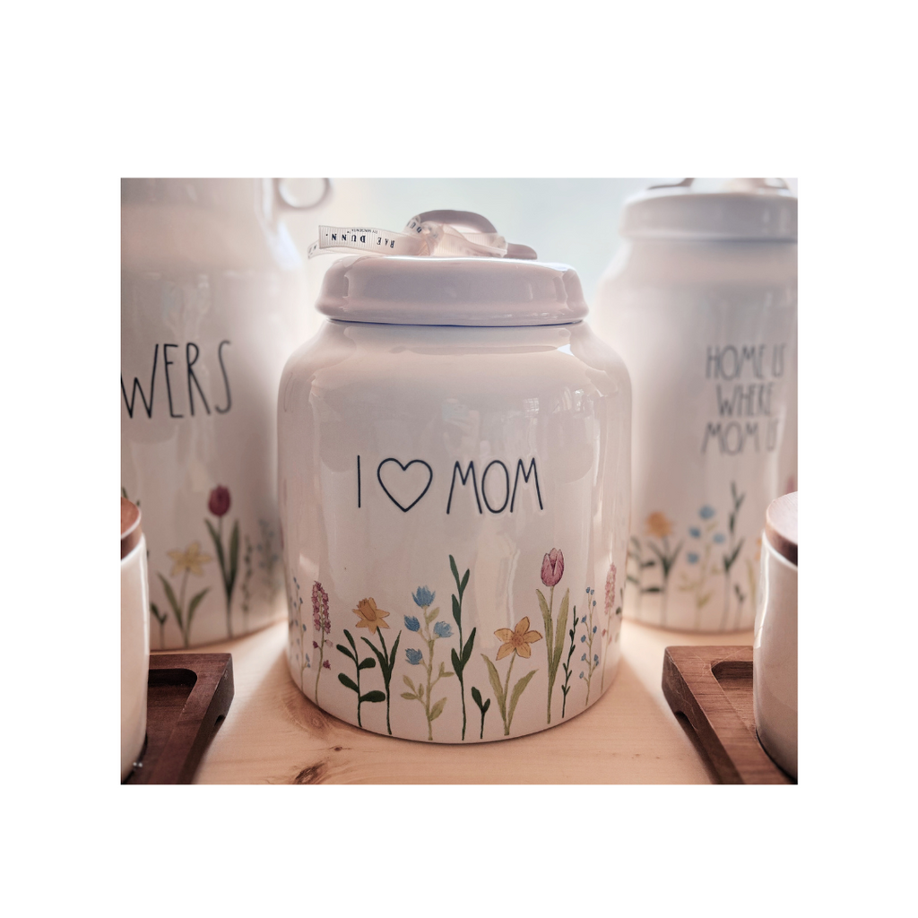 Farmhouse Flower Pattern Mom Kitchen Canister | Rae Dunn x Magenta I Love Mom Kitchen Canister Flower Cookie Jar I love Mom