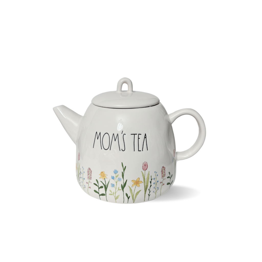 Stoneware Floral Ceramic Farmhouse Teapot Mom's Tea,  Rae Dunn x Magenta Floral Teapot Mom's Tea
