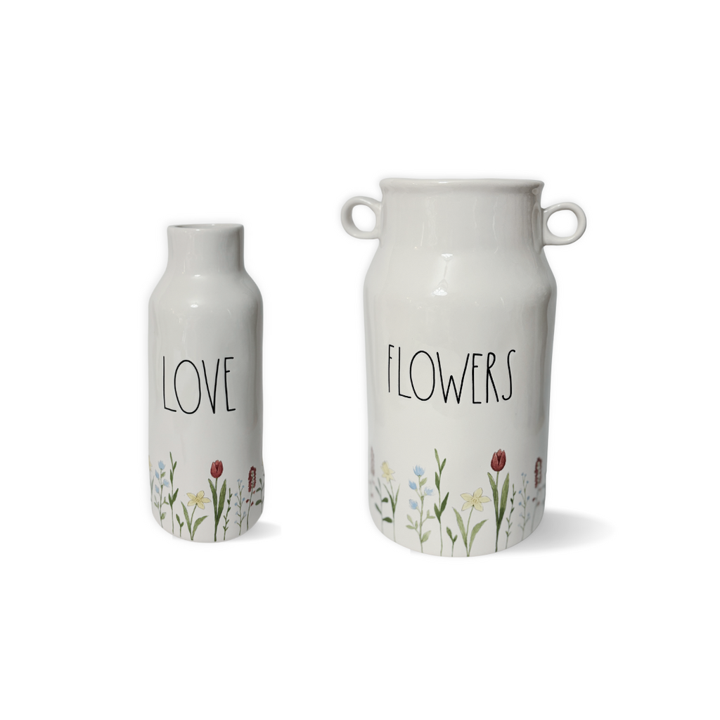 Stoneware Floral Ceramic Jam and Jelly Container Set Farmhouse | Rae Dunn x Magenta Floral Jam and Jelly Set on Wood Tray Flowers Farmhouse Jug Vase