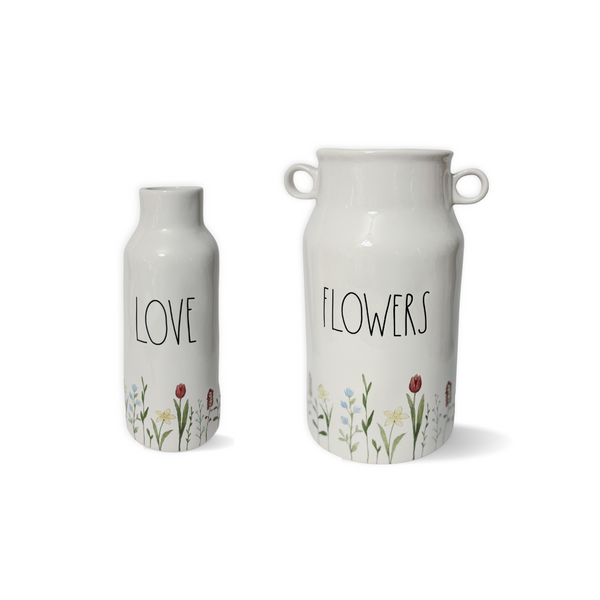 Farmhouse Stoneware Jug Vase and Small Floral Bottom Vase | Rae Dunn x Magenta Flowers Love Vase Rae Dunn Jug Vase