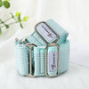 Light blue pet collar with silver hardware on a white background