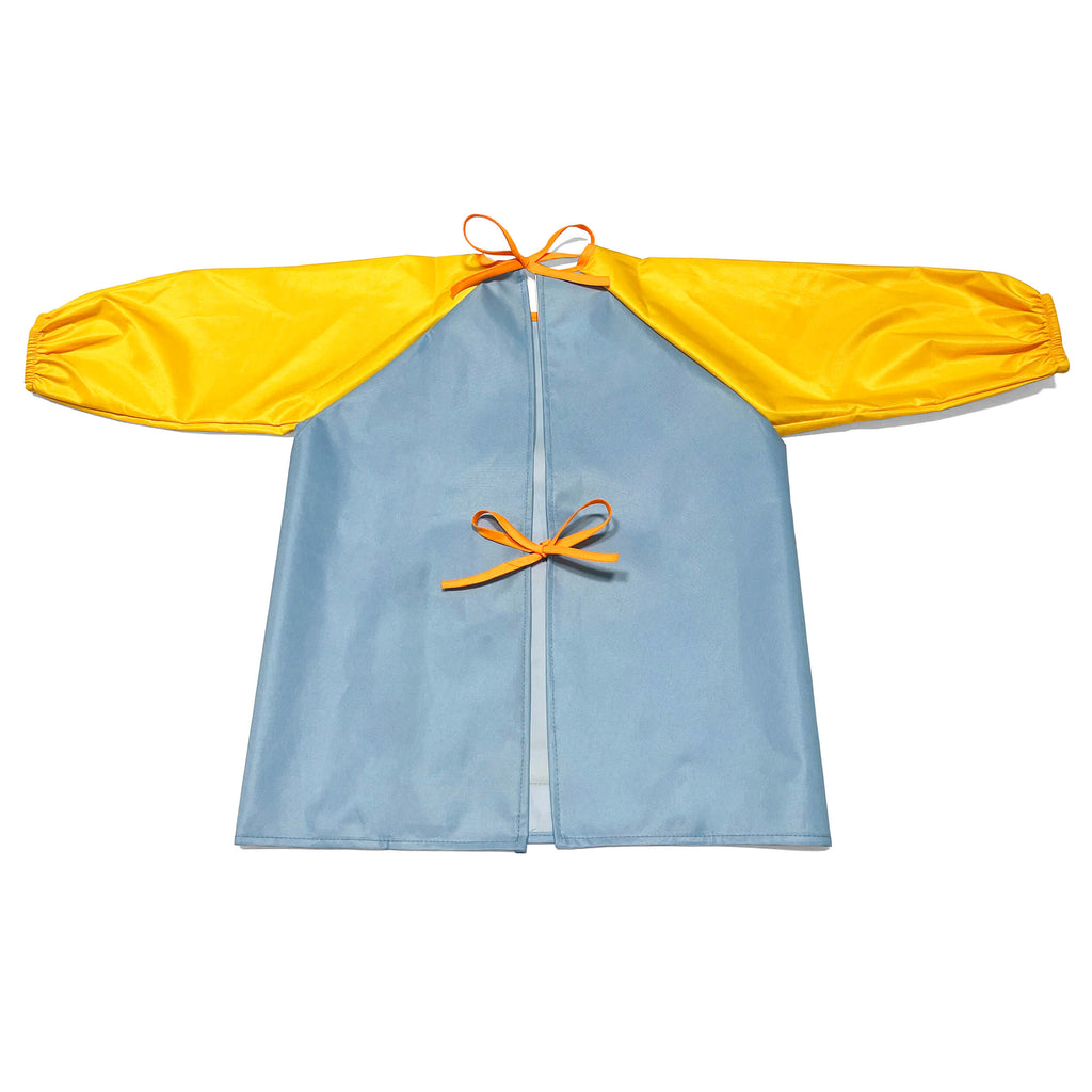 Blue and yellow art smock on a white background