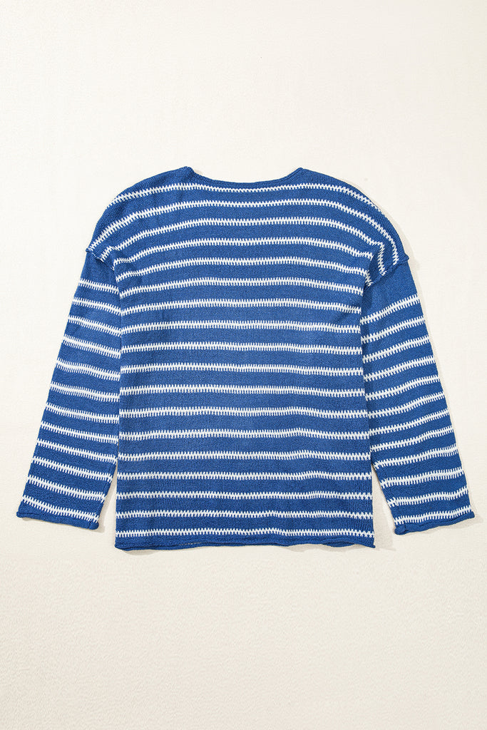 The sweater features a fashionable striped pattern that adds visual interest and a classic touch.
The drop shoulder design adds a laid-back style and make this knitwear more fashionable.
The O-neck design is classic and suitable for most.
Catering to plus size body types, this sweater ensures a comfortable and stylish fit for all.