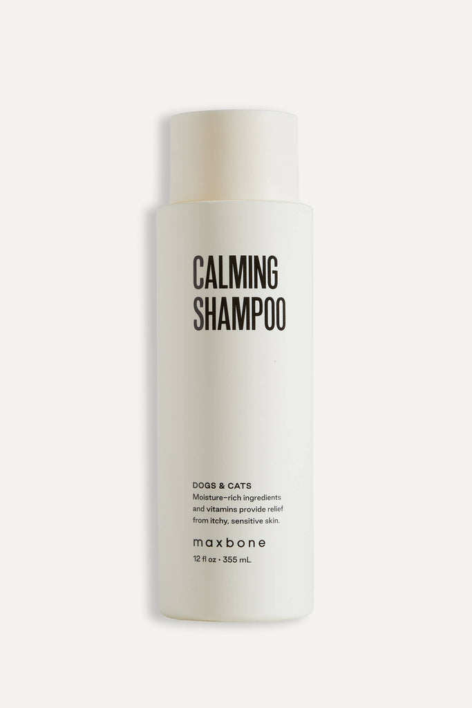Maxbone calming shampoo bottle on a white background