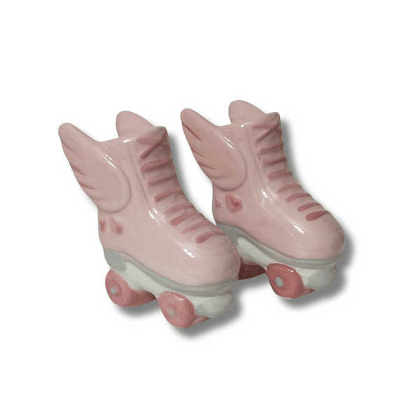 Retro roller skate salt and pepper shakers; Pink roller skate decor; Pink roller skate kitchen decor; pink roller skates; retro roller skates