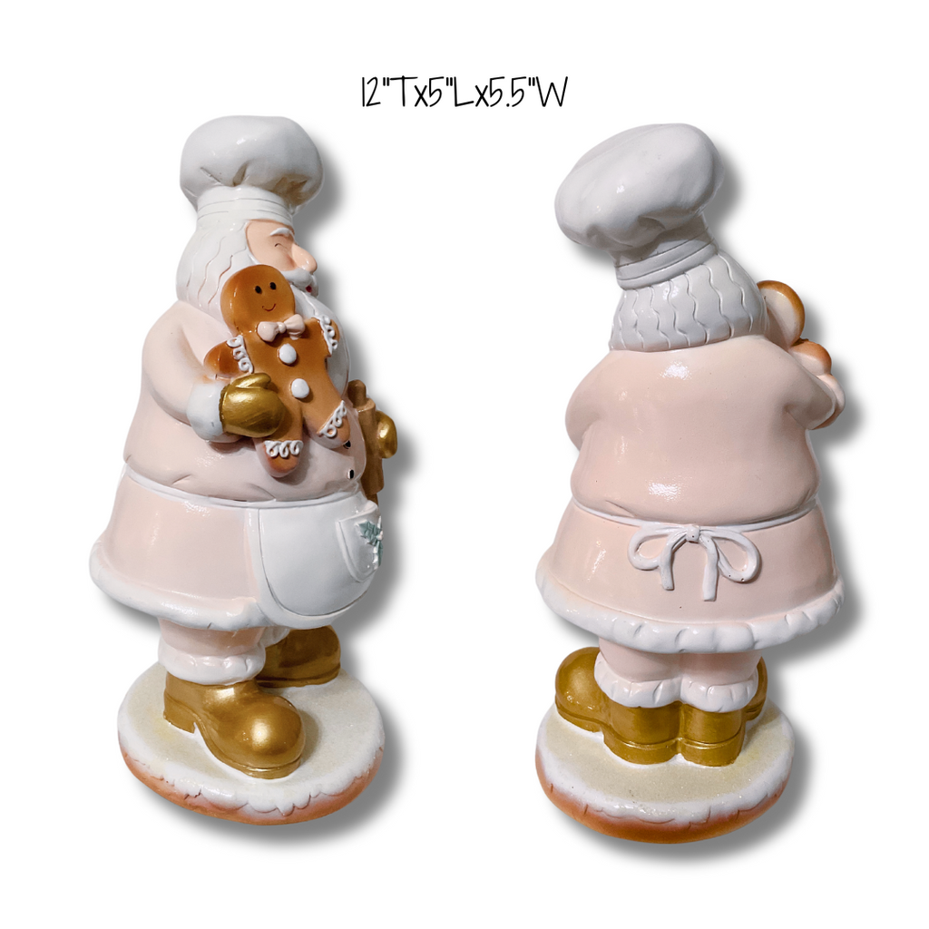 <p>Elevate your holiday decor with the exquisite Whimsical Pink Santa figurine, adorned with a gingerbread man, rolling pin, chef hat, and finished with luxurious gold boots and gloves. Crafted from premium resin material, it adds a touch of elegance and sophistication to any space.</p> <p>&nbsp;</p>