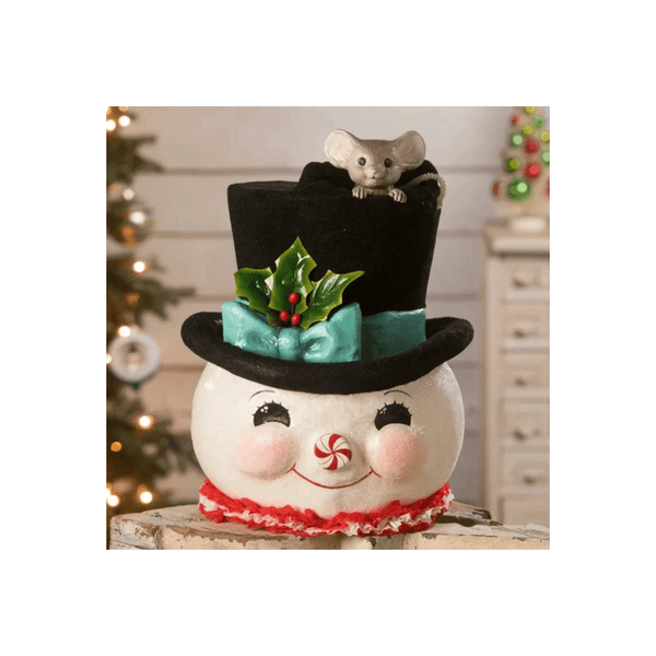 Bethany Lowe Designs Seasonal & Holiday Decorations Bethany Lowe Designs Jolly Snowman Top Hat Surprise | Bethany Lowe Snowman Top Hat