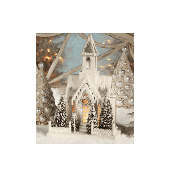 Bethany Lowe Designs Seasonal & Holiday Decorations LAST ONE! Bethany Lowe Ivory Church Large | Vintage Inspired Holiday | Vintage Light up Church