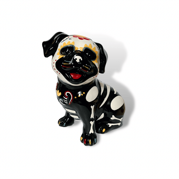 Blue Sky Clayworks Home Accents Blue Sky Baxter Day of the Dead Pug | Day of the Dead Dog | Halloween Skeleton Dog