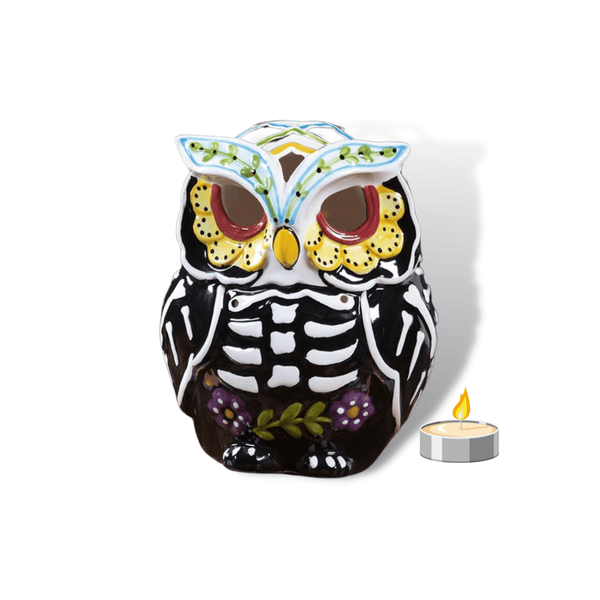 Blue Sky Clayworks Home Accents Clayworks Day of the Dead Owl Tealight Holder - Watchful Eye | Owl Tealight | Skeleton Owl Day of the Dead