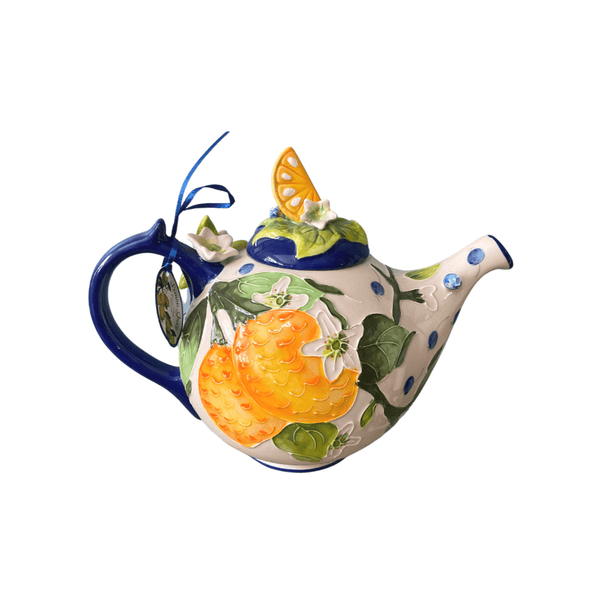Blue Sky Clayworks Teapot Navy Blue Hanging Lemons and Blueberry Teapot