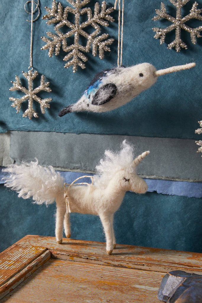 Citrine Seasonal & Holiday Decorations Citrine Felt Unicorn Ornament | Felt Unicorn | Vintage Holiday Ornament