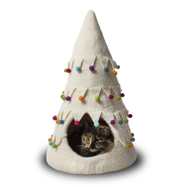 Dharma Dog Karma Cat Pet Bed DDKC Holiday Tree Wool Pet Cave | Fun Holiday Pet Bed | Christmas Tree Pet Bed