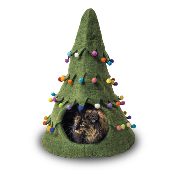 Dharma Dog Karma Cat Pet Bed DDKC Holiday Tree Wool Pet Cave | Fun Holiday Pet Bed | Wool Holiday Pet Bed