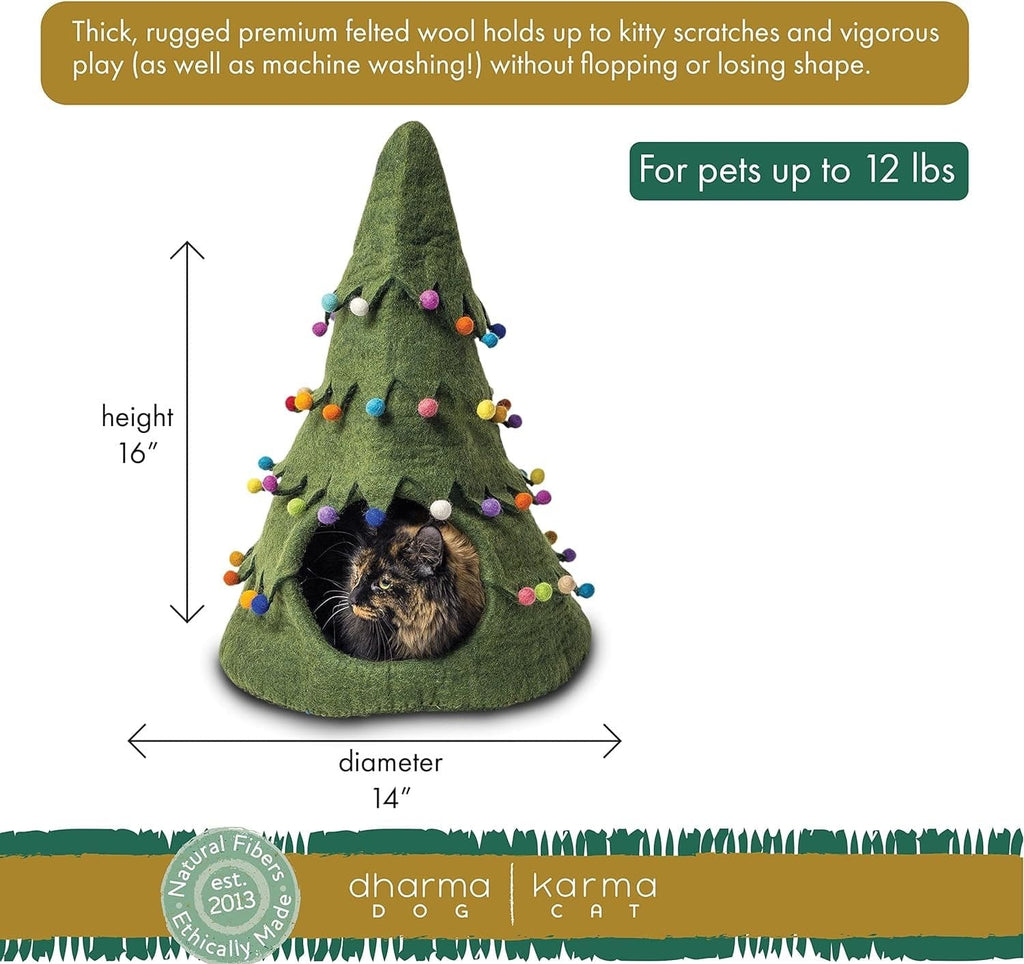 Dharma Dog Karma Cat Pet Bed DDKC Holiday Tree Wool Pet Cave | Fun Holiday Pet Bed | Wool Holiday Pet Bed