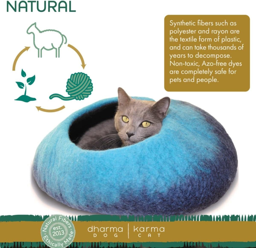 Dharma Dog Karma Cat Pet Bed DDKC Ombre Wool Pet Cave, Navy & Turquoise | Unique Pet Cave | Wool Pet Nest