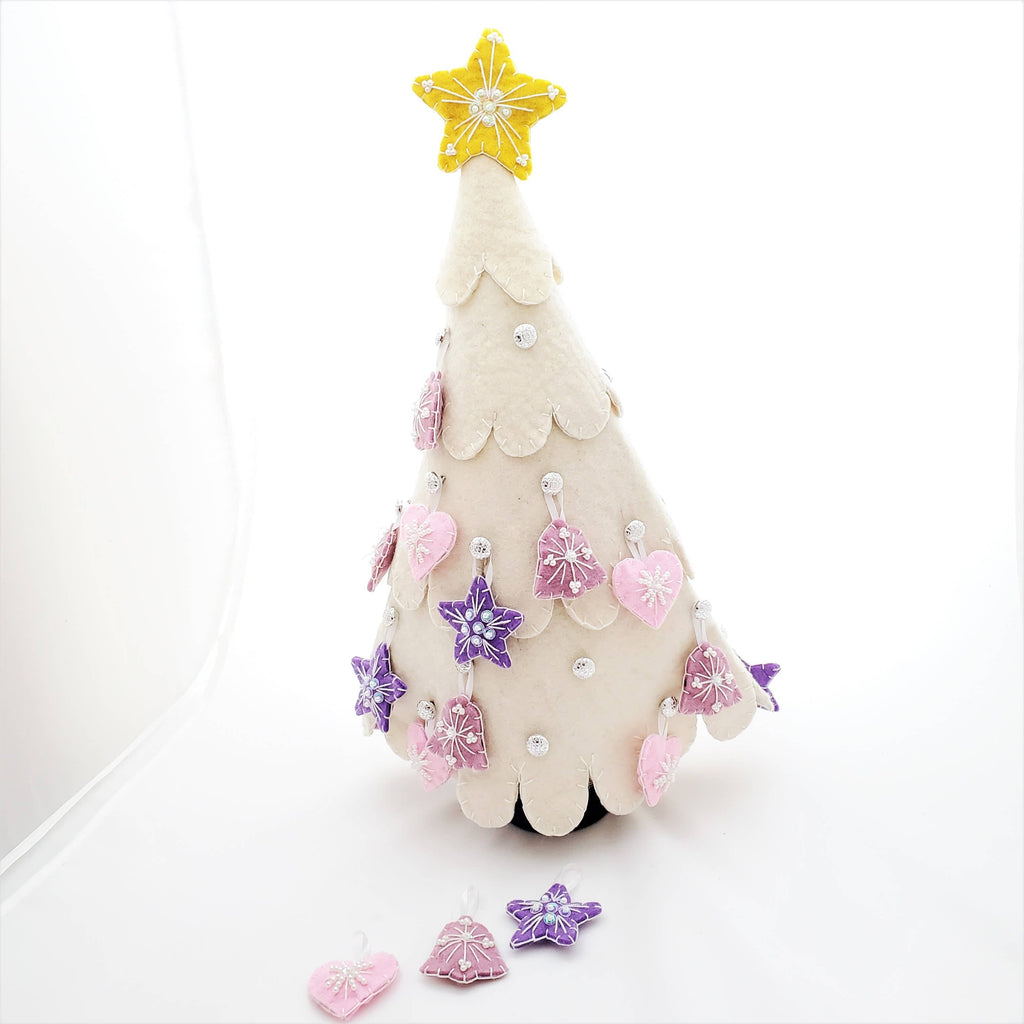 Eclectic Woodchuck Seasonal & Holiday Decorations Eclectic Woodchuck White Pink Lavendar Felted Wool Advent Tree | Felt Advent Calendar