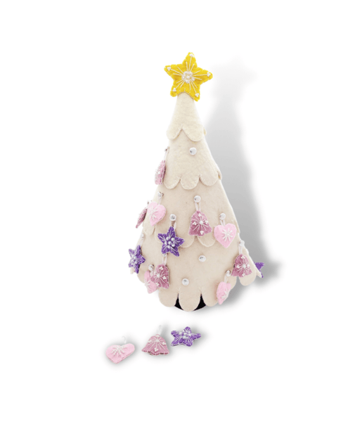 Eclectic Woodchuck Seasonal & Holiday Decorations Eclectic Woodchuck White Pink Lavendar Felted Wool Advent Tree | Felt Advent Calendar