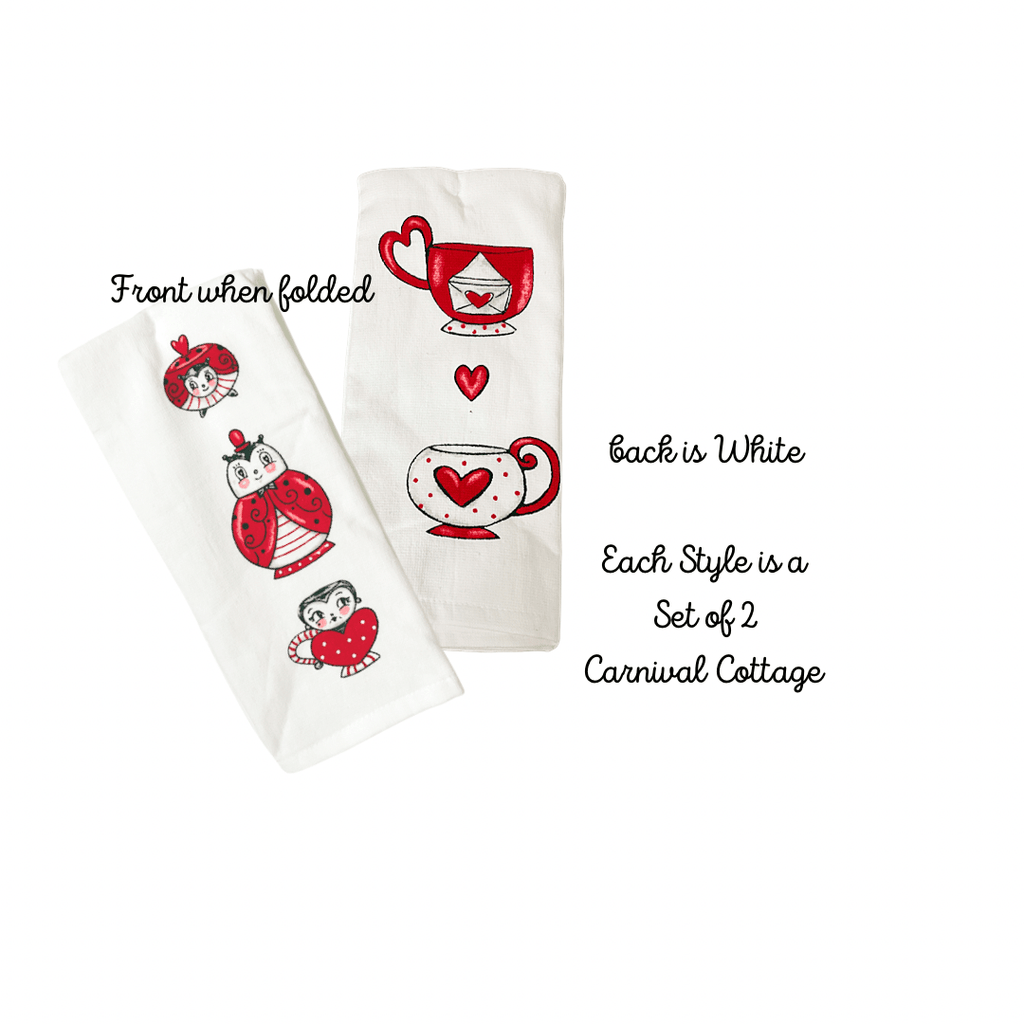 Johanna Parker Kitchen towels Johanna Parker Carnival Cottage Valentine's Day Art with Hearts Kitchen Towels - Bundle of 4