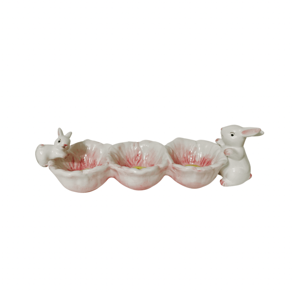 Maxcera Serving Bowl Hand Crafted Bunnies & Flowers - 3 bowl serving dish - Candy Bowls Table Top Decor