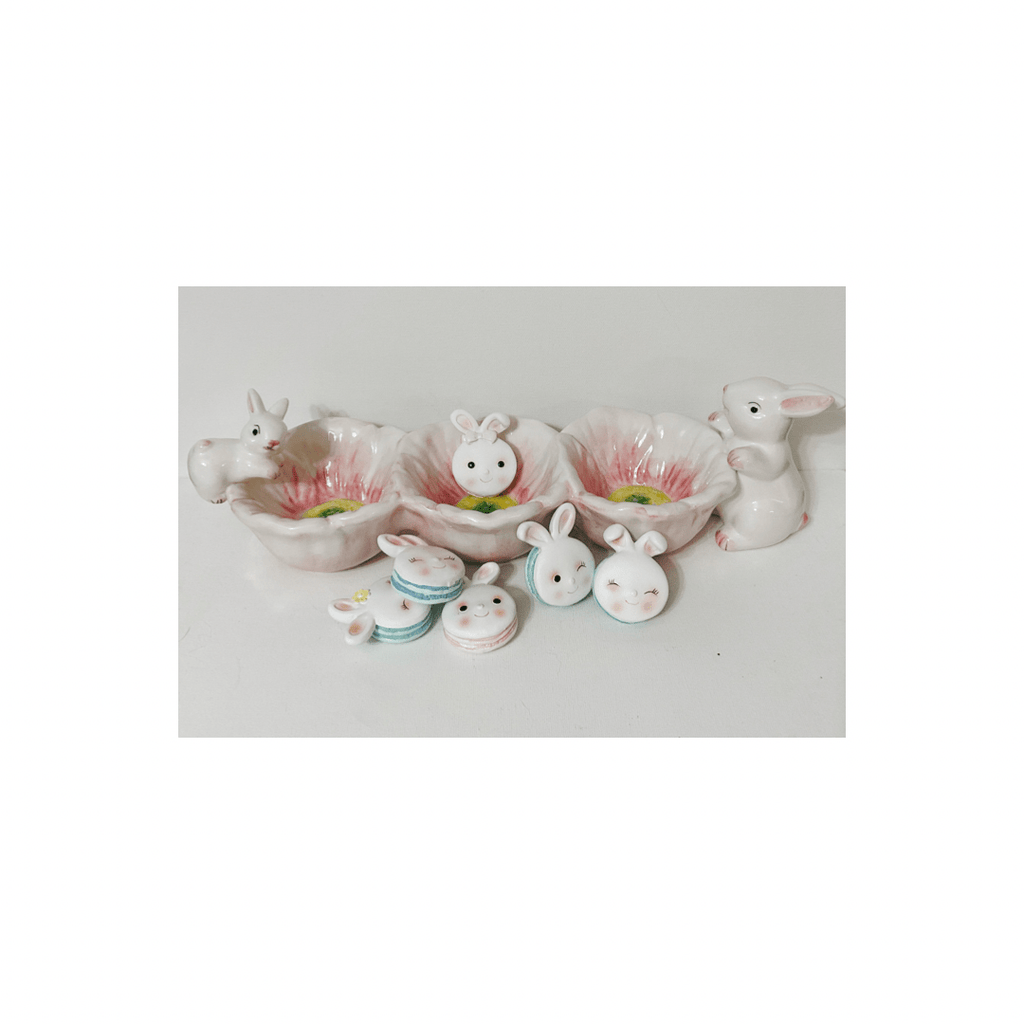 Maxcera Serving Bowl Hand Crafted Bunnies & Flowers - 3 bowl serving dish - Candy Bowls Table Top Decor