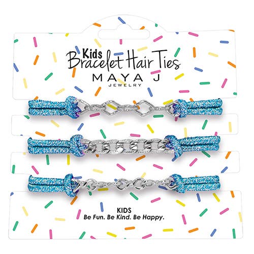 Maya J Hair Tie Bracelet Maya J Kids Bracelet Hair Tie Blue Spark Silver | Kids Sparkled Silver Hair Ties Bracelets