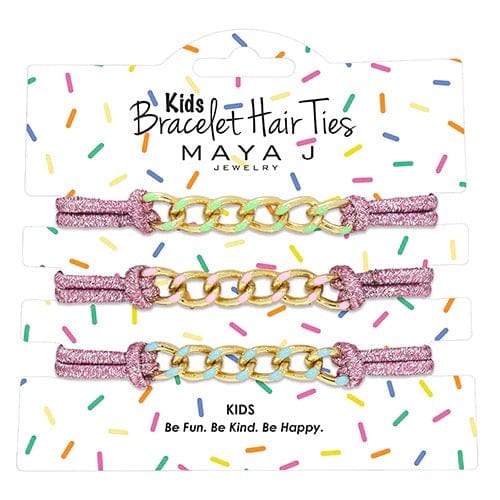 Maya J Hair Tie Bracelet Maya J Kids Pink Bracelet Hair Tie Pink Sparkle with Color | Kids Sparkled Pink Hair Ties Bracelets