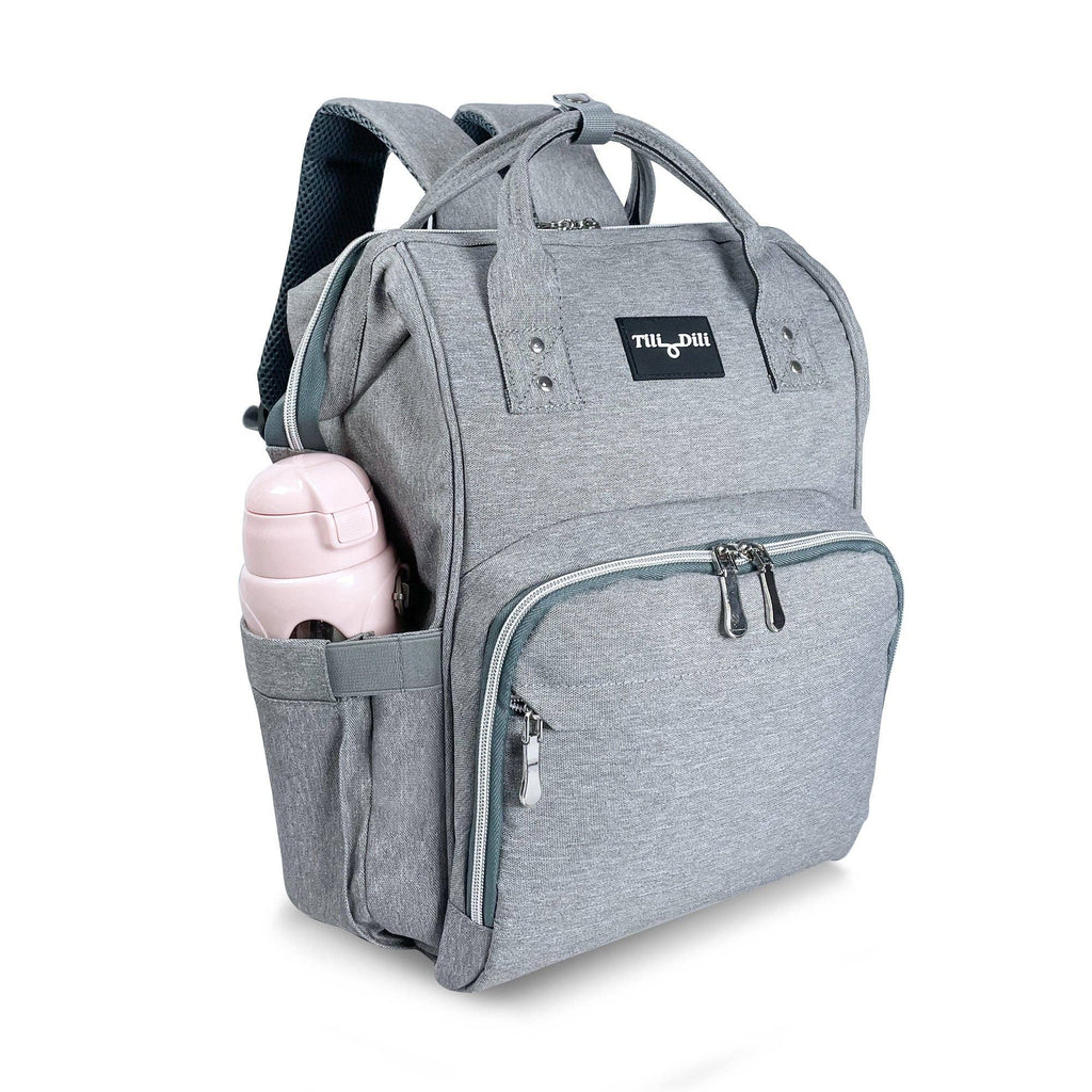 Mr. Peanut's Diaper Bag Tili Dili Premium Diaper Backpack with USB Charging Port Platinum Gray | Backpack Diaper Bag