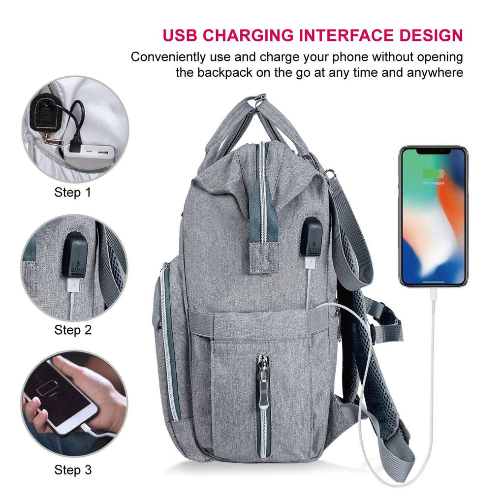 Mr. Peanut's Diaper Bag Tili Dili Premium Diaper Backpack with USB Charging Port Platinum Gray | Backpack Diaper Bag