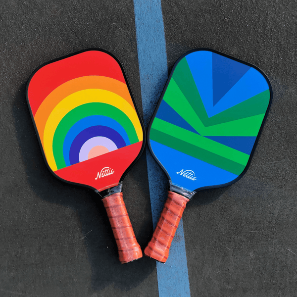Nettie Pickleball Co. Pickleball Nettie Pickle ball - Youth Pickleball Set - 2 Pack: Rainbow/Forest | Youth Kids Pickleball Set