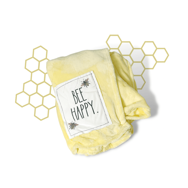 nevsher lior Blankets Rae Dunn Plush "Bee Happy" Throw | Yellow Bee Blanket