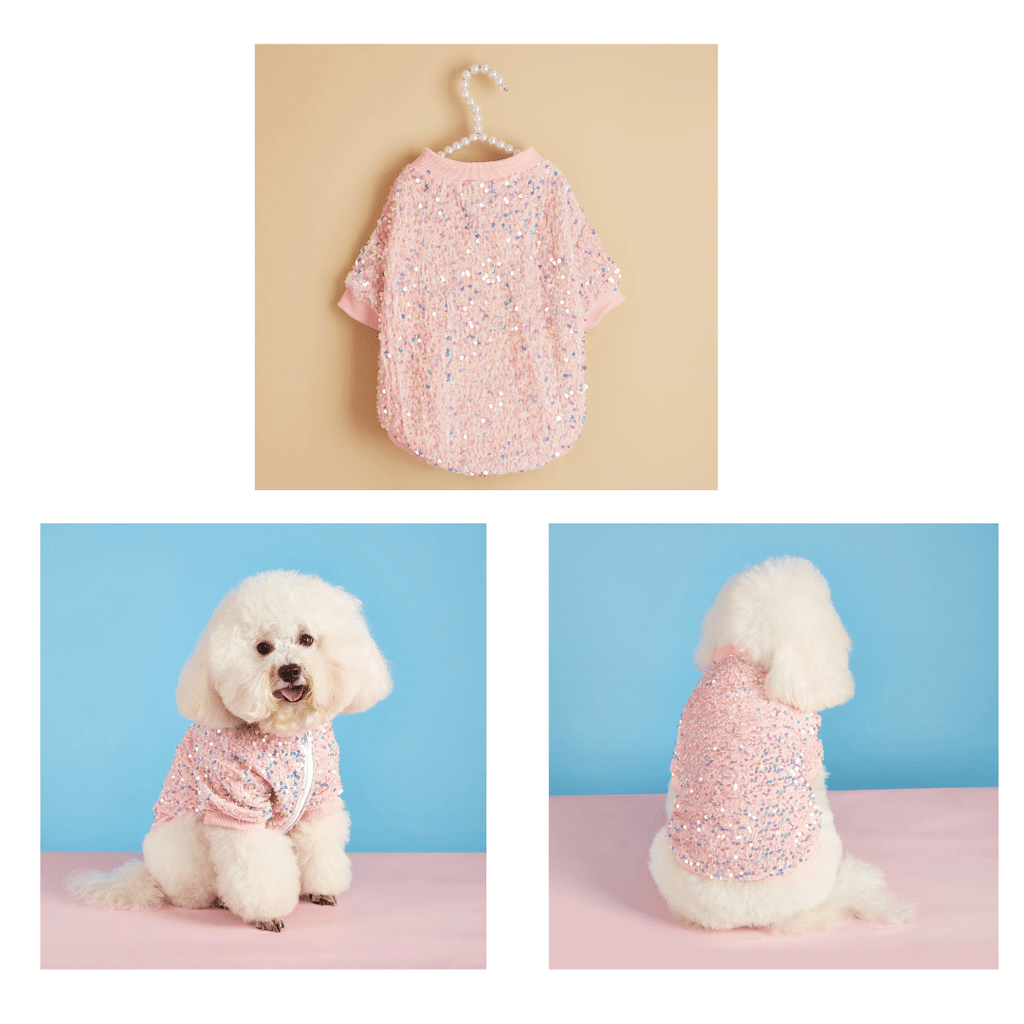 nevsher lior Dog Apparel Glam Pink Sequined Party Jacket for Dogs | Frenchie Dog Jacket | Pug Sequin Jacket | Bulldog Sequin Jacket